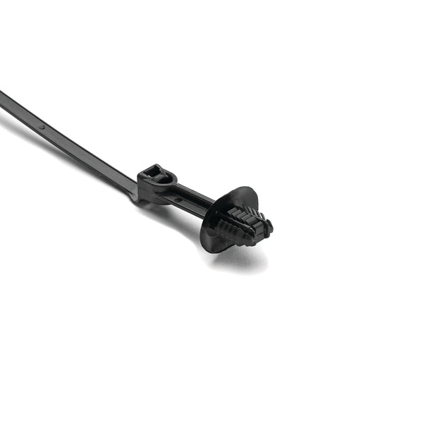 Hellermann Tyton 157-00219 1-Piece Cable Tie with Oval Fir Tree Mount with Disc, 9.6"L, 6.2 x 12.2 mm;6.5 x 12.5 mm;6.5 x 13.0 mm or 7.0 x 12.0 mm Mounting Hole, PA66HIRHSUV, Black, 500/bg