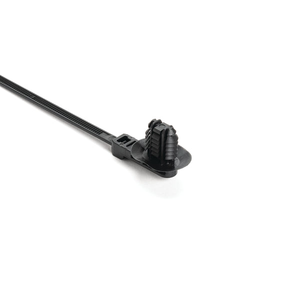 Hellermann Tyton 157-00437 1-Piece Cable Tie with Oval Fir Tree Mount with Disc, A Series, 15mm Offset, 6.2 x 12.2 mm; 6.5 x 12.5 mm; 6.5 x 13.0 mm or 7.0 x 12.0 mm Mounting Hole, PA66HIRHSUV, Black, 3000/ctn