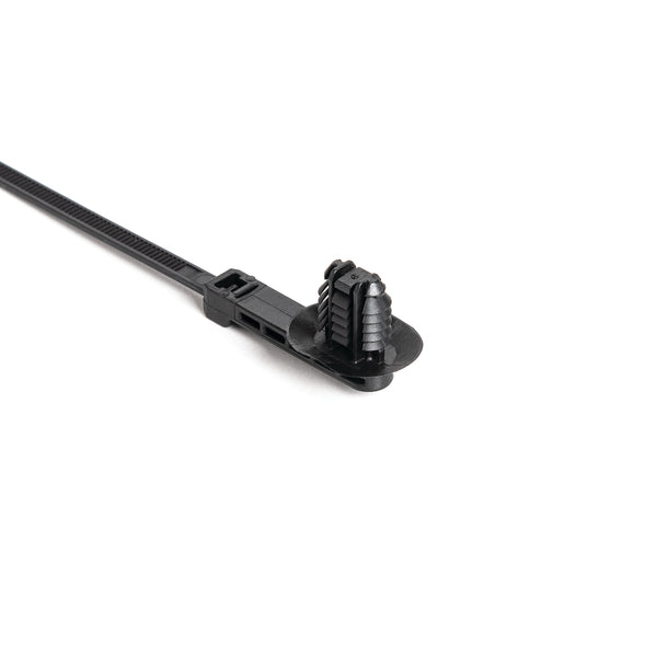 Hellermann Tyton 157-00323 1-Piece Cable Tie with Oval Fir Tree Mount with Disc, 9"L, 6.2 x 12.2 mm;6.5 x 12.5 mm;6.5 x 13.0 mm or 7.0 x 12.0 mm Mounting Hole, PA66HIRHSUV, Black, 500/ctn