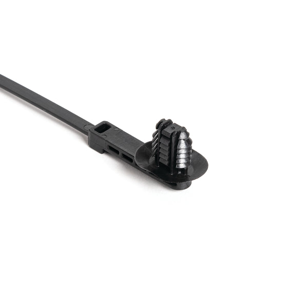 Hellermann Tyton 157-00333 1-Piece Cable Tie with Oval Fir Tree Mount with Disc, 9"L, 6.2 x 12.2 mm;6.5 x 12.5 mm;6.5 x 13.0 mm or 7.0 x 12.0 mm Mounting Hole, PA66HIRHS, Black, 2000/ctn