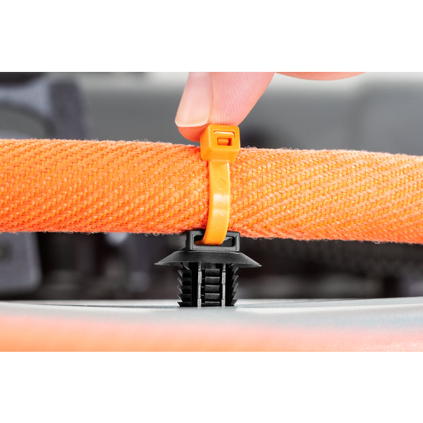 Hellermann Tyton 156-04033 2-Piece Cable Tie with Fir Tree Mount, Unassembled Set, 8.0"L, 50mm Max Bundle, PA66HIRHS, Orange/Black, 3000/ctn