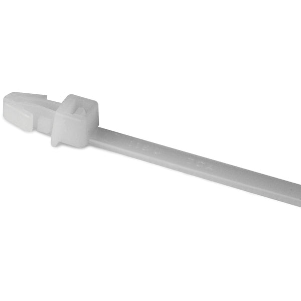 Hellermann Tyton T50RSF9C2 1-Piece Cable Tie with Arrowhead Mount, 8.3"L, 50lb, 0.04 - 0.14" Panel Thickness, PA66, Natural, 100/pkg