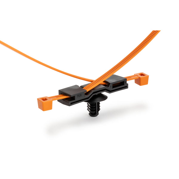Hellermann Tyton 156-04065 2-Piece Cable Tie with Fir Tree Mount, 8.0"L, 6.1 - 7.0 mm Mounting Hole, PA66HIRHS/UV, BK/OG, 500/ctn