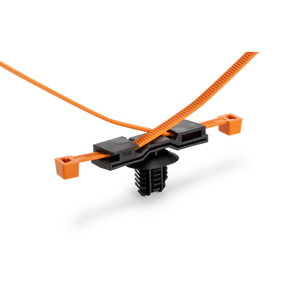 Hellermann Tyton 156-04067 2-Piece Cable Tie with Oval Fir Tree, 8"L, 6.2 x 12.2 mm;6.5 x 12.5 mm;6.5 x 13.0 mm or 7.0 x 12.0 mm Mounting Hole, PA66HIRHSUV, Black/Orange, 500/ctn