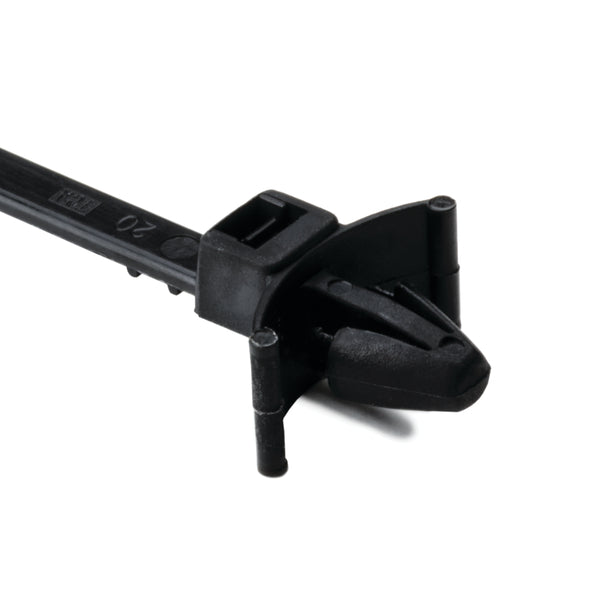Hellermann Tyton 126-00005 1-Piece Cable Tie with Arrowhead Mount with Wings, 6"L, 50lb, 0.24 - 0.26" Hole Dia, PA66HIRHS, Black, 500/bg