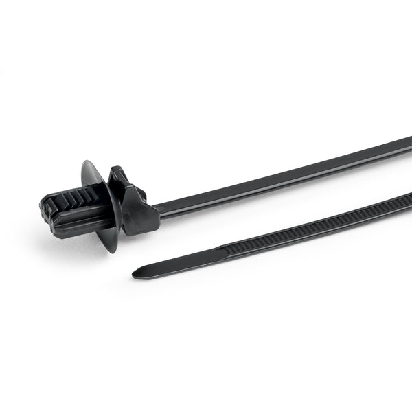Hellermann Tyton 157-00388 1-Piece Cable Tie with Oval Fir Tree Mount with Disc, 6.5"L, 6.5 x 13.0 mm Mounting Hole, PA66HIRHSUV, Black, 6000/ctn