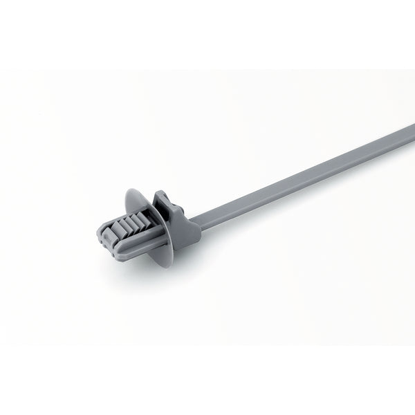 Hellermann Tyton 157-00069 1-Piece Cable Tie with Oval Fir Tree Mount with Disc, 6.5"L, 6.2 x 12.2 mm Mounting Hole, PA46, Gray, 1000/bg