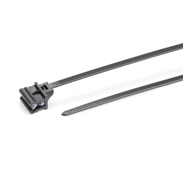 Hellermann Tyton 126-00000 1-Piece Cable Tie with Edge Clip, 8" Long, EC13, Panel Thickness 0.04 - 0.12", 50 lbs, PA66HS, Black, 500/bg