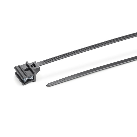 Hellermann Tyton 126-00000 1-Piece Cable Tie with Edge Clip, 8" Long, EC13, Panel Thickness 0.04 - 0.12", 50 lbs, PA66HS, Black, 500/bg