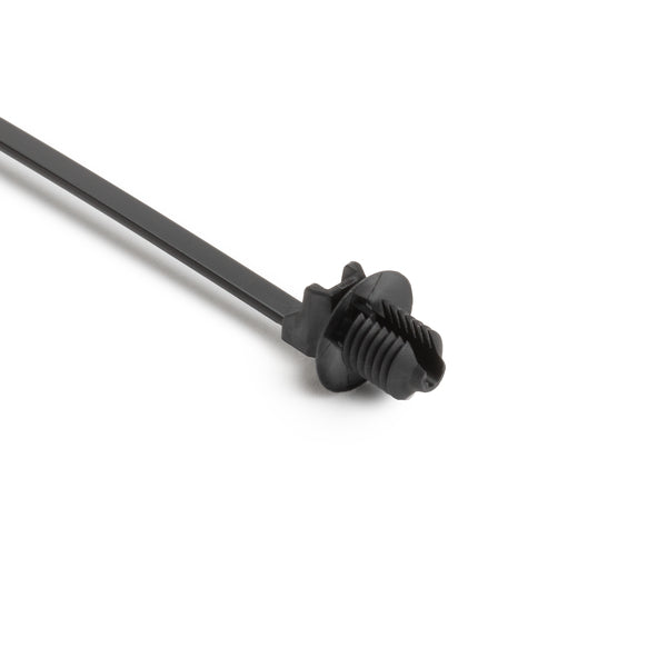 Hellermann Tyton 157-00187 1-Piece Cable Tie with Fir Tree Mount, 6.5" Long, 0.30 - 0.33" Mounting Hole, 50lb, PA66HIRHSUV, Black, 500/pkg