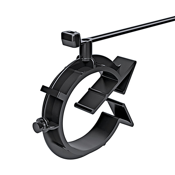 Hellermann Tyton 156-01345 2-Piece Cable Ties with Pipe Clip, 6.0" Long, Attaches to Diameter 1.2" - 1.5", PA66HS, Black, 250/pkg