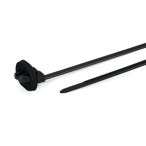 Hellermann Tyton 126-00080 1-Piece Cable Tie with Oval Arrowhead Mount with Seal, 6.2" Long, Mounting Hole Diameter 0.24 x 0.48", PA66HS, Black, 500/pkg