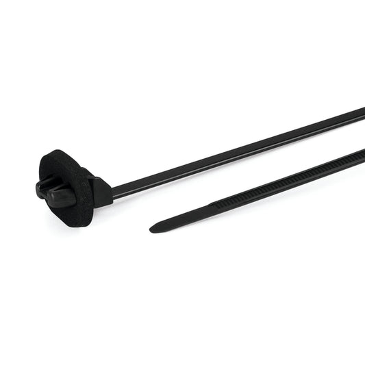 Hellermann Tyton 126-00080 1-Piece Cable Tie with Oval Arrowhead Mount with Seal, 6.2" Long, Mounting Hole Diameter 0.24 x 0.48", PA66HS, Black, 500/pkg