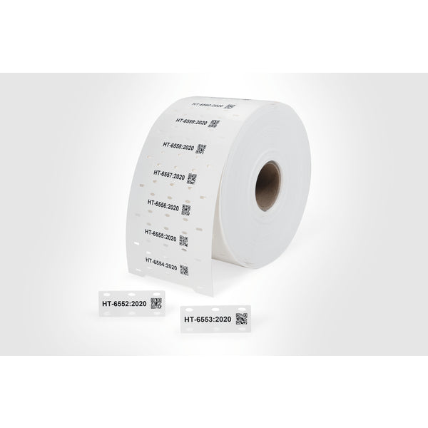 Hellermann Tyton 556-83023 Tiptag, Halogen Free, 20mm x 51mm, 6 holes, White, 1000 per roll