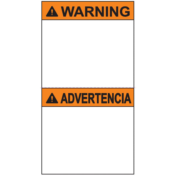 Hellermann Tyton 596-00994 Pre-Printed Header Label, WARNING, English/Spanish, Perforated, 2.75" X 5.0", PET, Orange, 250/roll