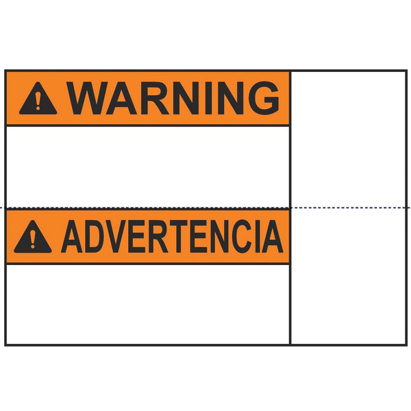 Hellermann Tyton 596-00396 Pre-Printed Header Label, WARNING, Spanish/English, Perforated, 5.0" X 3.5", PET, Orange, 250/roll