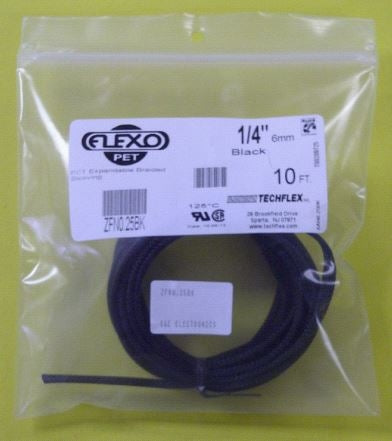 Techflex ZFN0.25BK Black 1/4" Flexo PET Expandable Tubing (10ft)