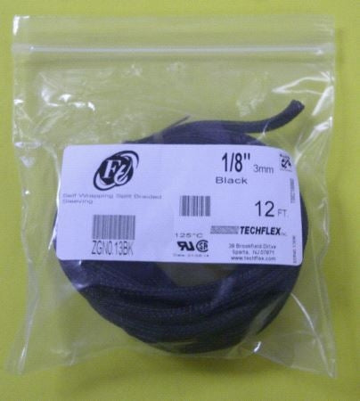 Techflex ZGN0.13BK Black 1/8" Self-Wrapping Semi-Rigid Split Braided Sleeving, F6 Series, Non-Expandable (12ft)