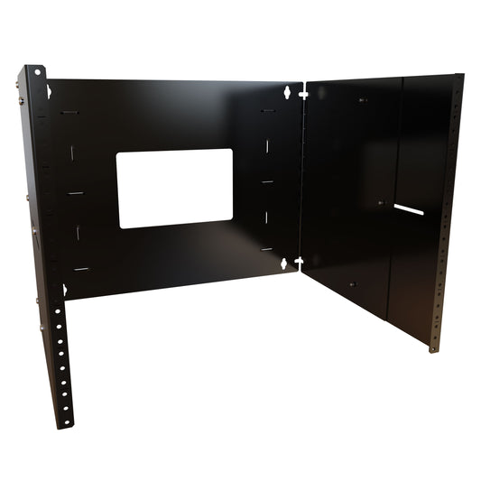 Hammond APB19014BK1 Adjustable Depth Hinged Wall-Mount Rack, 8U, 19.25" W x 13.98" H x 12-18" D, 100 lb Capacity, 14 Gauge Steel, Black.