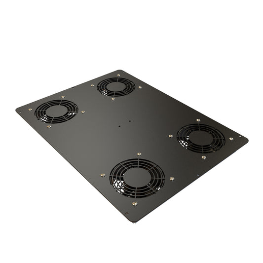 Hammond C2T1923F4BK1 Pre-Wired 4-Fan Top Panel, 400 CFM, 64 dB for C2/C2RR/C4 Rack Cabinets, 19" x 23", 14 Gauge Steel, RAL9005 Black.