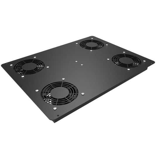 Hammond C2T1923F4TBK1 Pre-Wired 4-Fan Top Panel with Thermostat, 400 CFM, 64 dB for C2/C2RR/C4 Rack Cabinets, 19" x 23", 14 Gauge Steel, RAL9005 Black.