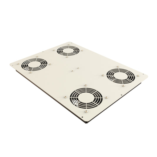 Hammond C2T1923F4TLG1 Pre-Wired 4-Fan Top Panel with Thermostat, 400 CFM, 64 dB for C2/C2RR/C4 Rack Cabinets, 19" x 23", 14 Gauge Steel, ASA61 Light Gray.