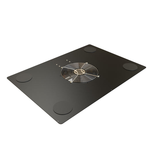 Hammond C2T1936F10CEBK1 Pre-Wired 10" Fan Top Panel with Cable Entry Grommets, 550 CFM, 60 dB for C2/C2RR/C4 Rack Cabinets, 19" x 36", 14 Gauge Steel, RAL9005 Black.