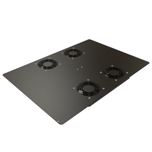 Hammond C2T1936F4TBK1 Pre-Wired 4-Fan Top Panel with Thermostat, 400 CFM, 64 dB for C2/C2RR/C4 Rack Cabinets, 19" x 36", 14 Gauge Steel, RAL9005 Black.
