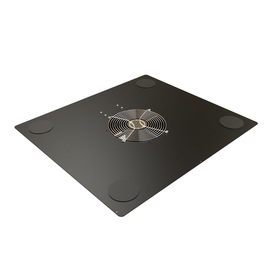 Hammond C2T2436F10CEBK1 Pre-Wired 10" Fan Top Panel with Cable Entry Grommets, 550 CFM, 60 dB for C2/C2RR/C4 Rack Cabinets, 24" x 36", 14 Gauge Steel, RAL9005 Black.