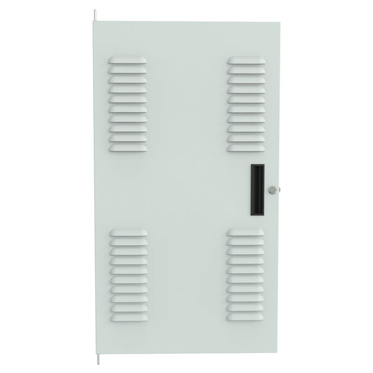 Hammond CDF1935LLG1 C2 Louvered Cabinet Door, 20U, 35.00" H, Quarter-Turn Lock and Handle, 16 ga. Steel, RAL 7035 Light Gray.