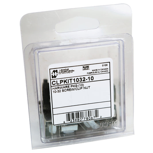 Hammond CLPKIT1032-10 10-32 Rack Screw and Clip Nut Kit, 10-Pack, Black Screws with Zinc-Plated Clip Nuts.