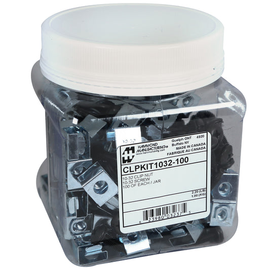 Hammond CLPKIT1032-100 10-32 Rack Screw and Clip Nut Kit, 100-Pack, Black Screws with Zinc-Plated Clip Nuts.