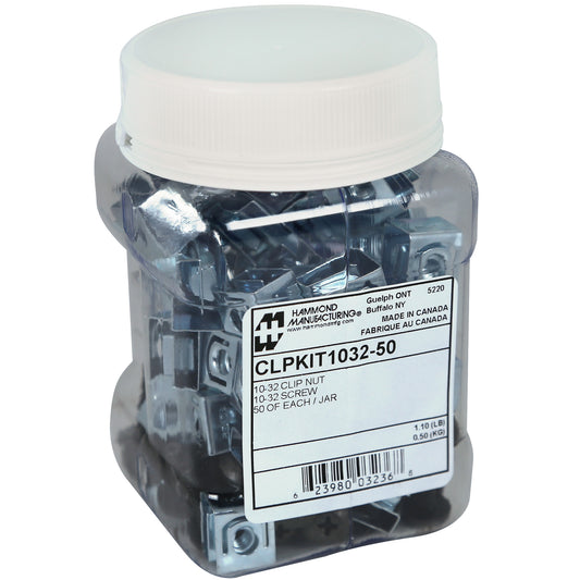 Hammond CLPKIT1032-50 10-32 Rack Screw and Clip Nut Kit, 50-Pack, Black Screws with Zinc-Plated Clip Nuts.