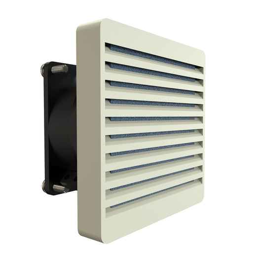 Hammond DNFF080CG230 80 mm Filter Fan Kit, 32 CFM, 230V, Beige Gray, Includes Filter, Grill, Guard and Cord.