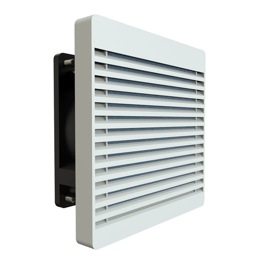 Hammond DNFF120LG230 120 mm Filter Fan Kit, 105 CFM, 120V, Light Gray, Includes Filter, Grill, Guard and Cord.