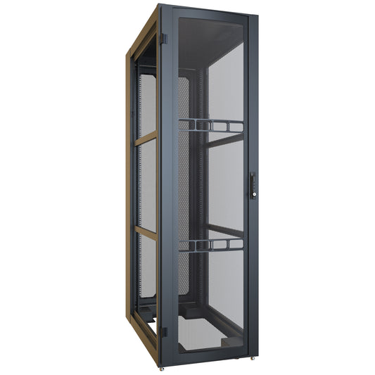 Hammond H12442U42BK 42U Server Rack Cabinet, 80.37" H x 24" W x 43.91" D, Rated to 3000 lb, Perforated Doors, Square-Hole Rails, Black.