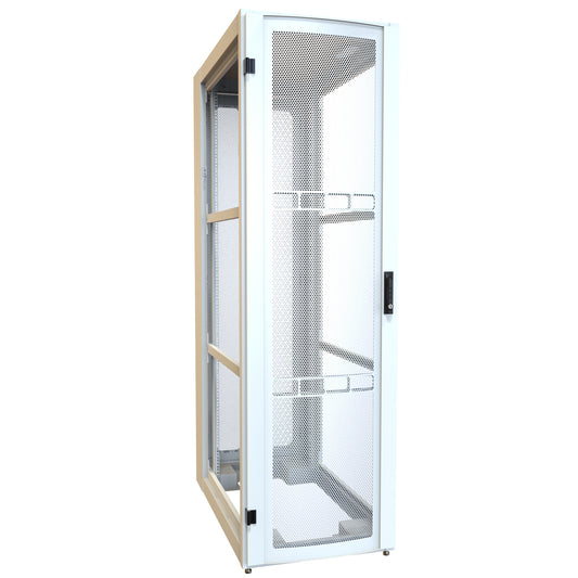 Hammond H12442U42WH 42U Server Rack Cabinet, 80.37" H x 24" W x 43.91" D, Rated to 3000 lb, Perforated Doors, Square-Hole Rails, White.