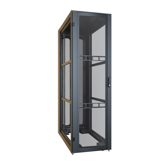 Hammond H12442U48BK 42U Server Rack Cabinet, 80.37" H x 24" W x 49.91" D, Rated to 3000 lb, Perforated Doors, Square-Hole Rails, Black.