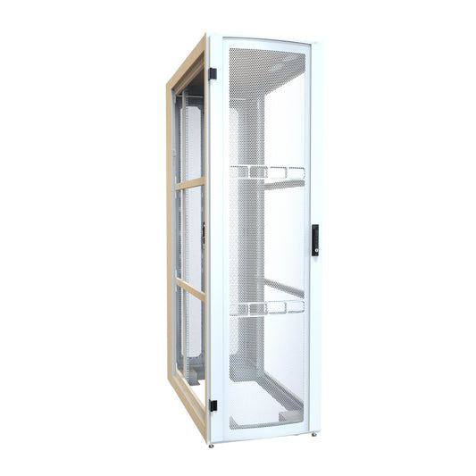 Hammond H12442U48WH 42U Server Rack Cabinet, 80.37" H x 24" W x 49.91" D, Rated to 3000 lb, Perforated Doors, Square-Hole Rails, White.