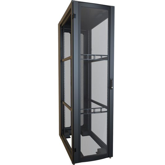 Hammond H12445U42BK 45U Server Rack Cabinet, 85.65" H x 24" W x 43.91" D, Rated to 3000 lb, Perforated Doors, Square-Hole Rails, Black.