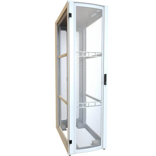 Hammond H12445U42WH 45U Server Rack Cabinet, 85.65" H x 24" W x 43.91" D, Rated to 3000 lb, Perforated Doors, Square-Hole Rails, White.