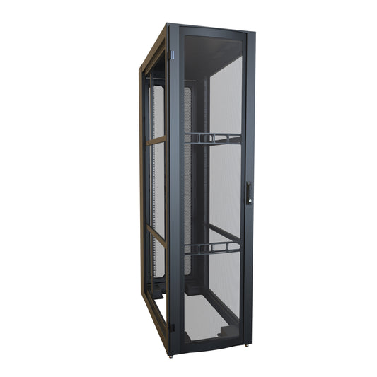 Hammond H12445U48BK 45U Server Rack Cabinet, 85.65" H x 24" W x 49.91" D, Rated to 3000 lb, Perforated Doors, Square-Hole Rails, Black.