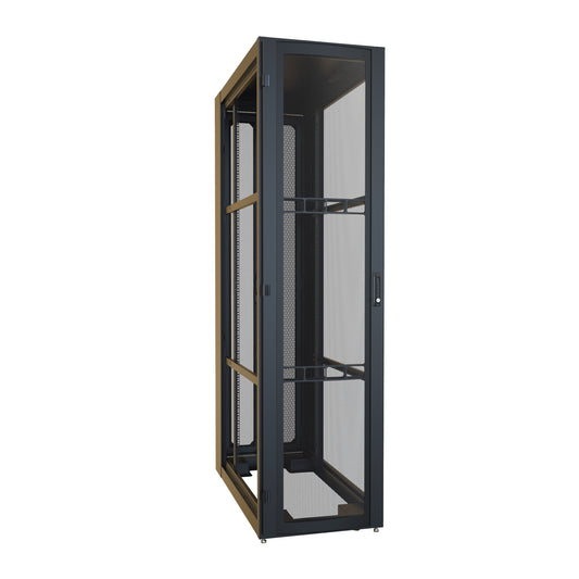 Hammond H12448U48BK 48U Server Rack Cabinet, 90.90" H x 24" W x 49.91" D, Rated to 3000 lb, Perforated Doors, Square-Hole Rails, Black.