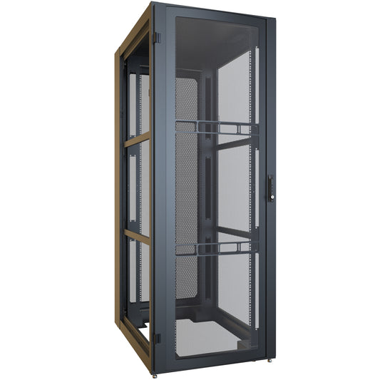 Hammond H13042U42BK 42U Server Rack Cabinet, 80.37" H x 30" W x 43.91" D, Rated to 3000 lb, Perforated Doors, Square-Hole Rails, Black.