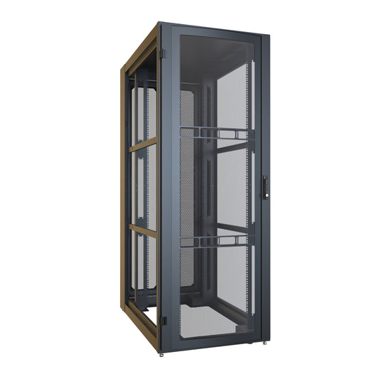 Hammond H13042U48BK 42U Server Rack Cabinet, 80.37" H x 30" W x 49.91" D, Rated to 3000 lb, Perforated Doors, Square-Hole Rails, Black.