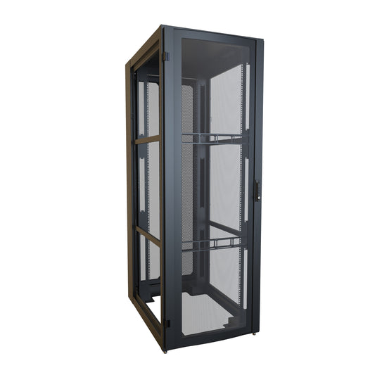 Hammond H13045U42BK 45U Server Rack Cabinet, 85.65" H x 30" W x 43.91" D, Rated to 3000 lb, Perforated Doors, Square-Hole Rails, Black.