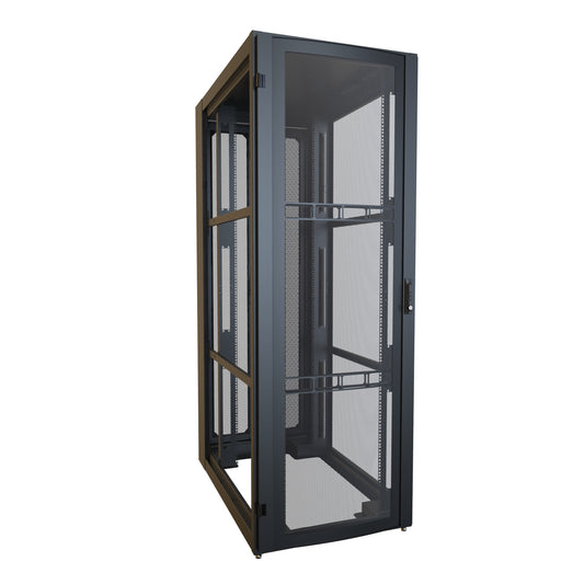 Hammond H13045U48BK 45U Server Rack Cabinet, 85.65" H x 30" W x 49.91" D, Rated to 3000 lb, Perforated Doors, Square-Hole Rails, Black.