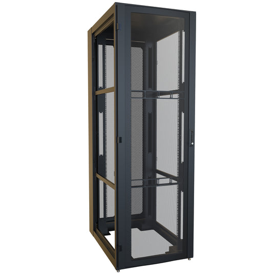 Hammond H13048U42BK 48U Server Rack Cabinet, 90.90" H x 30" W x 43.91" D, Rated to 3000 lb, Perforated Doors, Square-Hole Rails, Black.