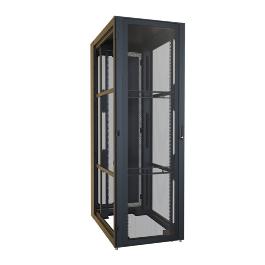 Hammond H13048U48BK 48U Server Rack Cabinet, 90.90" H x 30" W x 49.91" D, Rated to 3000 lb, Perforated Doors, Square-Hole Rails, Black.