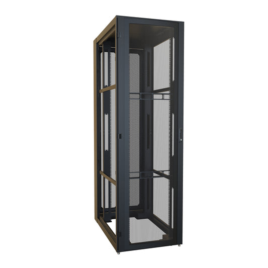 Hammond H13052U48BK 52U Server Rack Cabinet, 97.90" H x 30" W x 49.91" D, Rated to 3000 lb, Perforated Doors, Square-Hole Rails, Black.